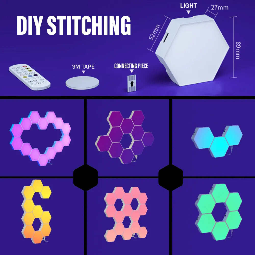 Appliques murales d'intérieur à LED hexagonales Bluetooth RVB