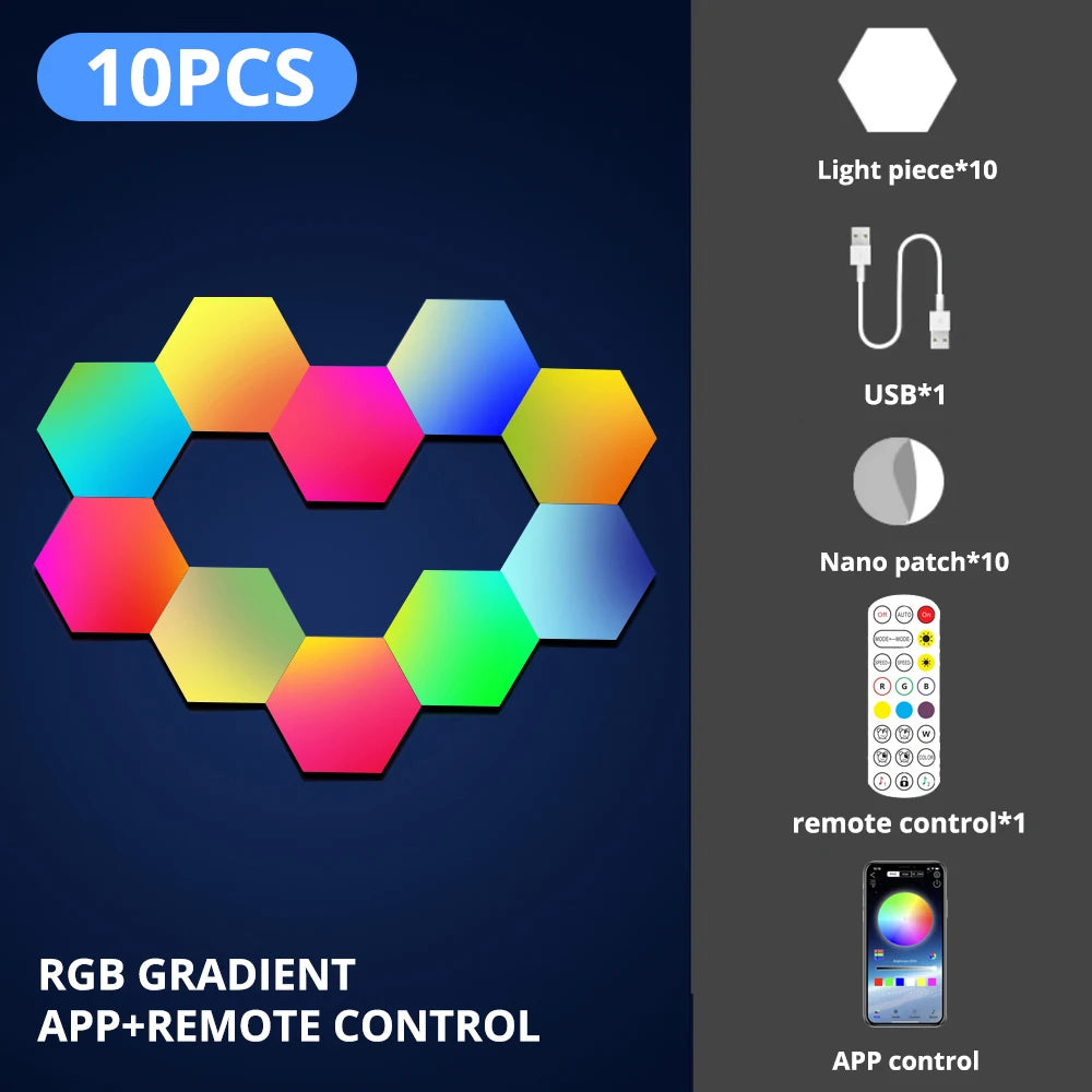 Appliques murales d'intérieur à LED hexagonales Bluetooth RVB