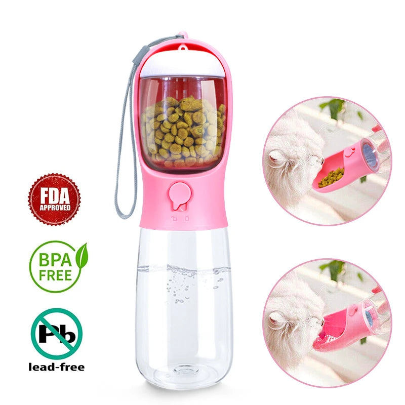 Bouteille d'eau portable pour chiens avec récipient pour nourriture