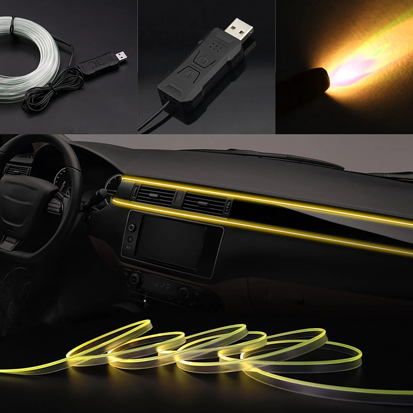Bande lumineuse LED d'ambiance RVB pour intérieur de voiture