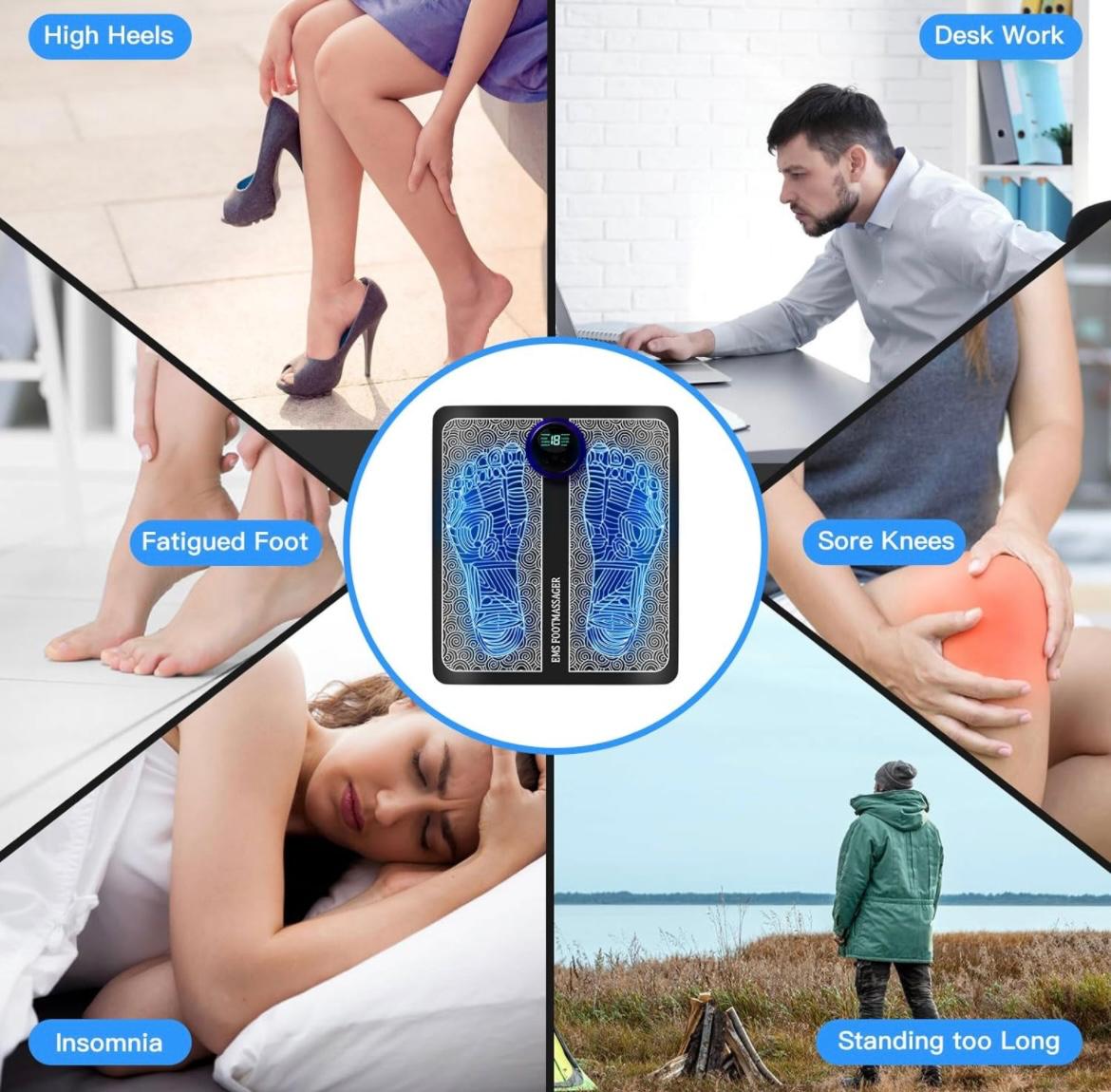 Paillasson EMS avec 4 pads et télécommande - 8 modes et 19 intensités - pliable