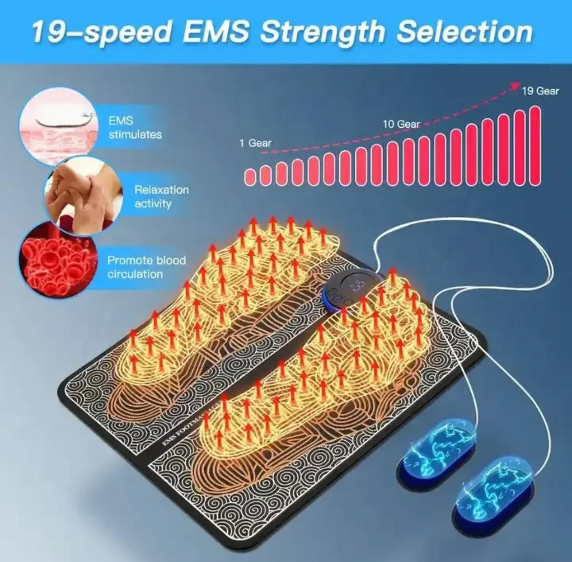 Paillasson EMS avec 4 pads et télécommande - 8 modes et 19 intensités - pliable