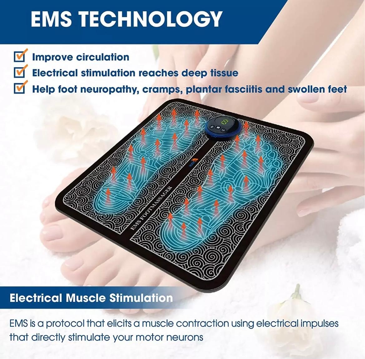 Paillasson EMS avec 4 pads et télécommande - 8 modes et 19 intensités - pliable