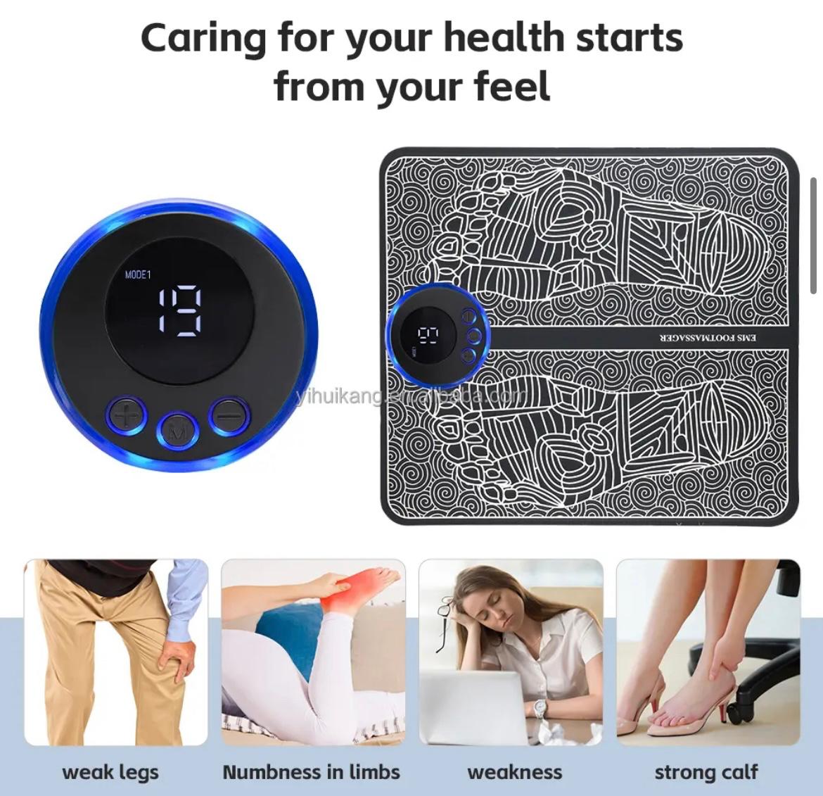 Paillasson EMS avec 4 pads et télécommande - 8 modes et 19 intensités - pliable
