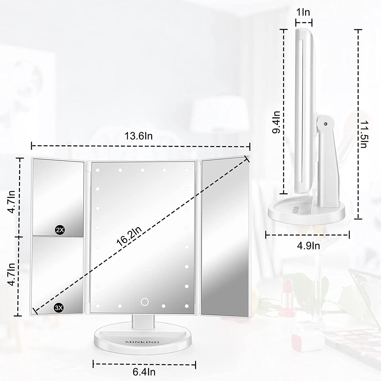 Miroir de maquillage lumineux