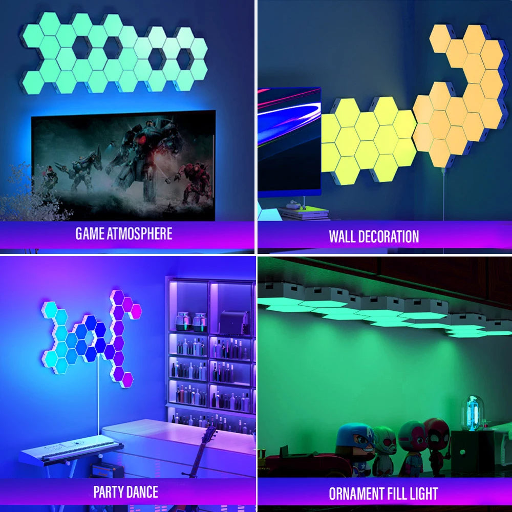 Appliques murales d'intérieur à LED hexagonales Bluetooth RVB