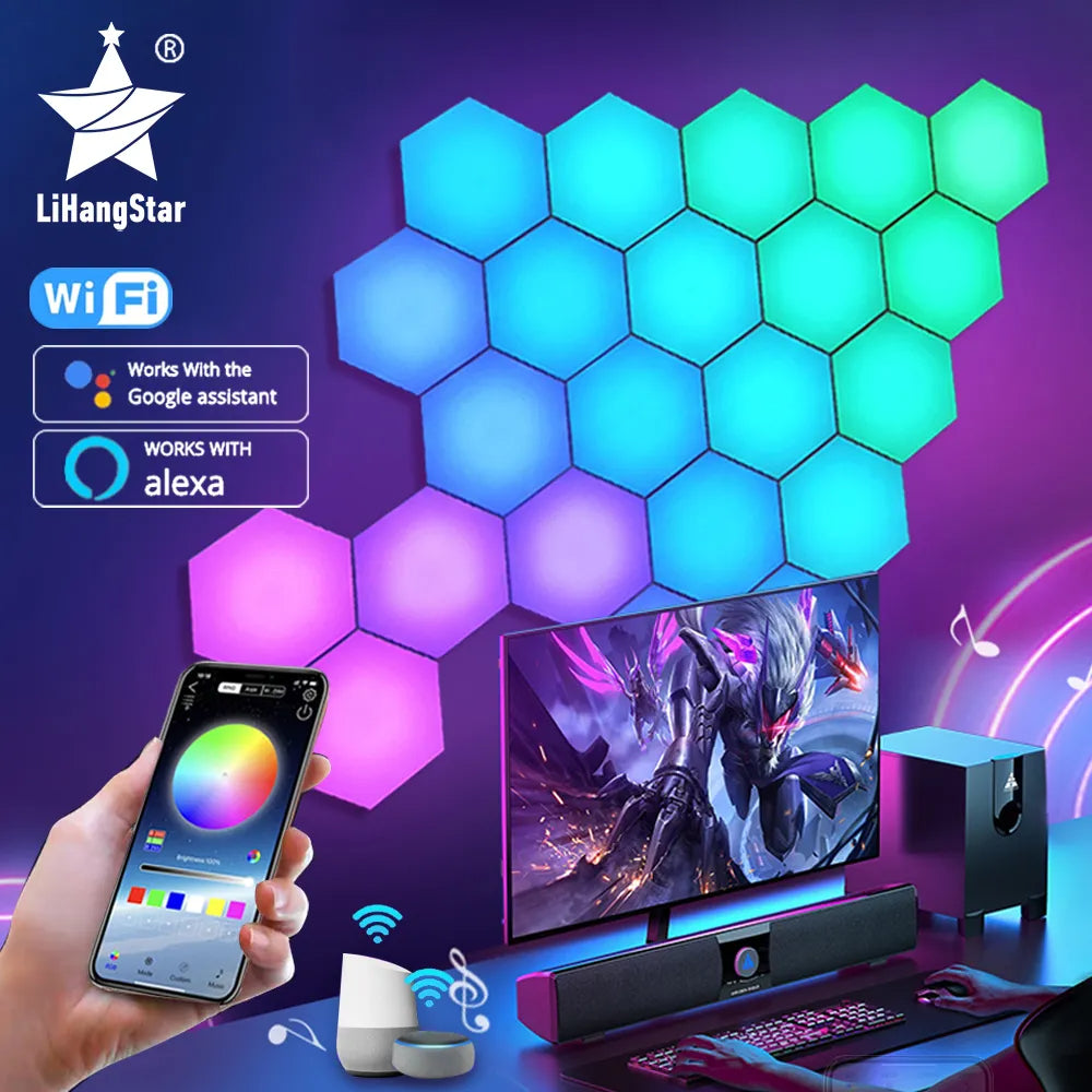 Appliques murales d'intérieur à LED hexagonales Bluetooth RVB