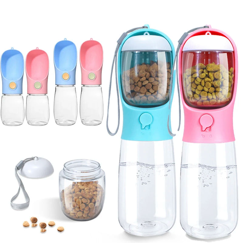 Bouteille d'eau portable pour chiens avec récipient pour nourriture