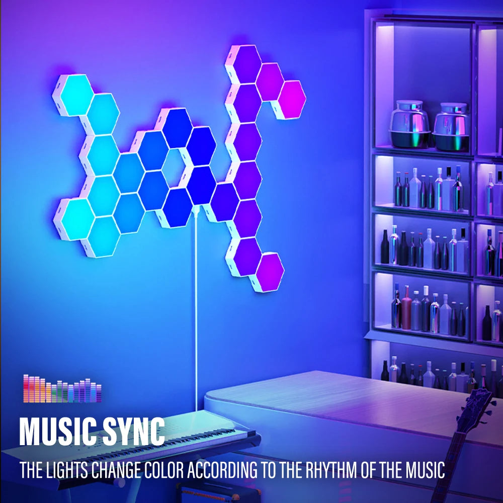 Appliques murales d'intérieur à LED hexagonales Bluetooth RVB